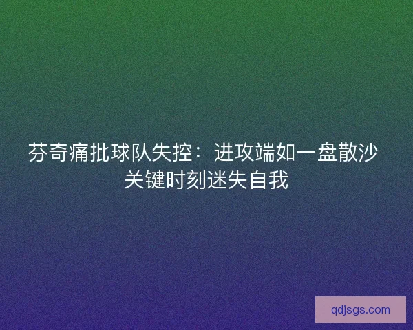 芬奇痛批球队失控：进攻端如一盘散沙 关键时刻迷失自我