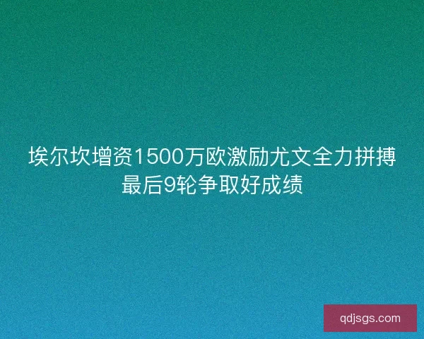 埃尔坎增资1500万欧激励尤文全力拼搏最后9轮争取好成绩 埃尔坎增资1500万欧激励尤文全力拼搏最后9轮争取好成绩